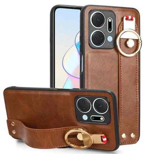 For Honor X7A Wristband Leather Back Phone Case(Brown)