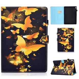 For Lenovo Tab M10 HD TB-X505F Colored Drawing Stitching Horizontal Flip Leather Case, with Holder & Card Slots & Sleep / Wake-up Function(Golden Butterfly)