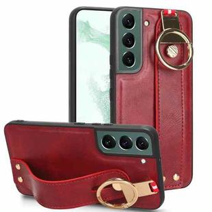 For Samsung Galaxy S22 5G Wristband Leather Back Phone Case(Red)