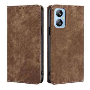 For Blackview A52 RFID Anti-theft Brush Magnetic Leather Phone Case(Brown)