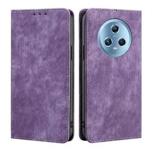 For Honor Magic5 RFID Anti-theft Brush Magnetic Leather Phone Case(Purple)