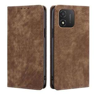 For Honor X5 4G RFID Anti-theft Brush Magnetic Leather Phone Case(Brown)