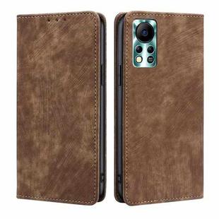 For Infinix Hot 11s NFC RFID Anti-theft Brush Magnetic Leather Phone Case(Brown)