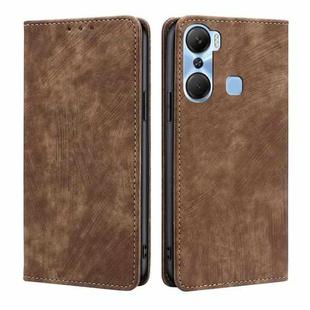 For Infinix Hot 12 Pro RFID Anti-theft Brush Magnetic Leather Phone Case(Brown)