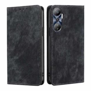 For Infinix Hot 20 4G RFID Anti-theft Brush Magnetic Leather Phone Case(Black)