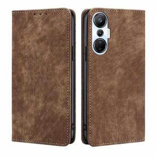 For Infinix Hot 20S RFID Anti-theft Brush Magnetic Leather Phone Case(Brown)
