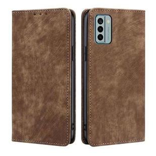 For Nokia G22 RFID Anti-theft Brush Magnetic Leather Phone Case(Brown)