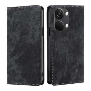 For OnePlus Ace 2V 5G RFID Anti-theft Brush Magnetic Leather Phone Case(Black)
