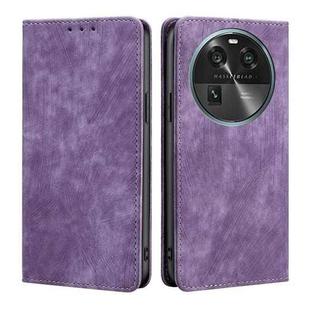 For OPPO Find X6 5G RFID Anti-theft Brush Magnetic Leather Phone Case(Purple)