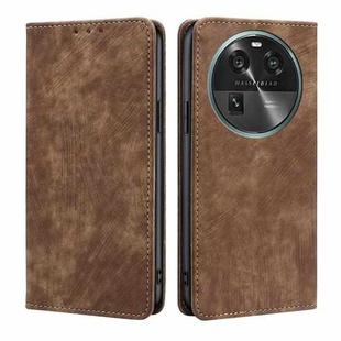 For OPPO Find X6 5G RFID Anti-theft Brush Magnetic Leather Phone Case(Brown)