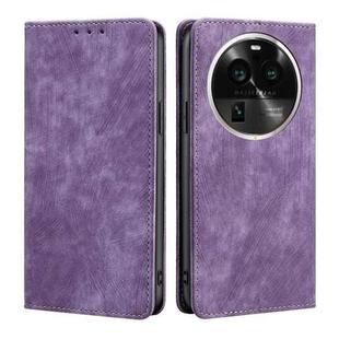 For OPPO Find X6 Pro 5G RFID Anti-theft Brush Magnetic Leather Phone Case(Purple)