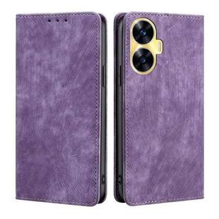 For Realme C55 4G RFID Anti-theft Brush Magnetic Leather Phone Case(Purple)