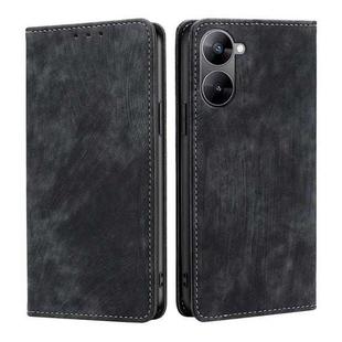 For Realme V30 5G / V30T RFID Anti-theft Brush Magnetic Leather Phone Case(Black)