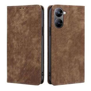 For Realme V30 5G / V30T RFID Anti-theft Brush Magnetic Leather Phone Case(Brown)