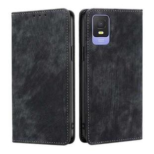 For TCL 403 RFID Anti-theft Brush Magnetic Leather Phone Case(Black)