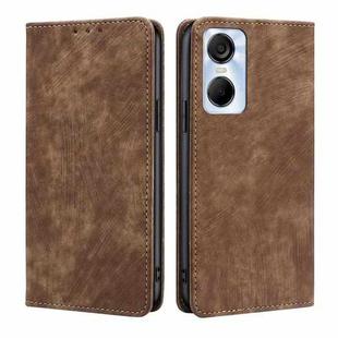 For Tecno Pop 6 Pro RFID Anti-theft Brush Magnetic Leather Phone Case(Brown)