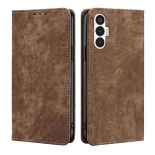 For Tecno Pova 3 RFID Anti-theft Brush Magnetic Leather Phone Case(Brown)