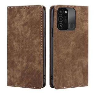 For Tecno Spark 8C RFID Anti-theft Brush Magnetic Leather Phone Case(Brown)