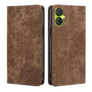For Tecno Spark 9 Pro RFID Anti-theft Brush Magnetic Leather Phone Case(Brown)