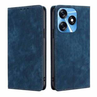 For Tecno Spark 10 4G RFID Anti-theft Brush Magnetic Leather Phone Case(Blue)