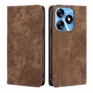 For Tecno Spark 10 4G RFID Anti-theft Brush Magnetic Leather Phone Case(Brown)