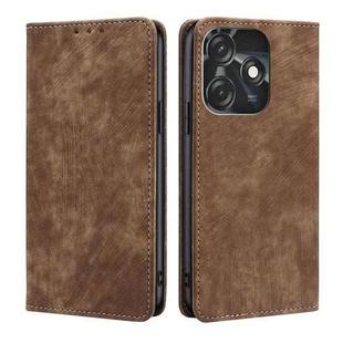 For Tecno Spark 10C RFID Anti-theft Brush Magnetic Leather Phone Case(Brown)