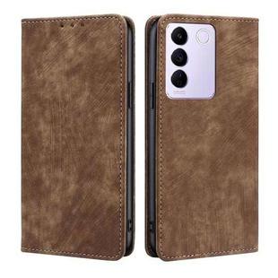 For vivo S16e RFID Anti-theft Brush Magnetic Leather Phone Case(Brown)