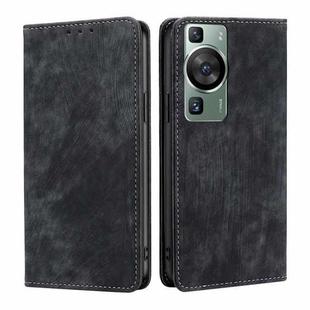 For Huawei P60 / P60 Pro RFID Anti-theft Brush Magnetic Leather Phone Case(Black)