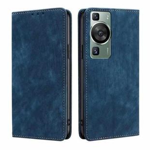 For Huawei P60 / P60 Pro RFID Anti-theft Brush Magnetic Leather Phone Case(Blue)
