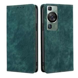For Huawei P60 / P60 Pro RFID Anti-theft Brush Magnetic Leather Phone Case(Green)