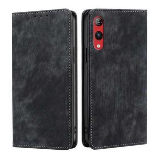 For Rakuten Hand 4G RFID Anti-theft Brush Magnetic Leather Phone Case(Black)