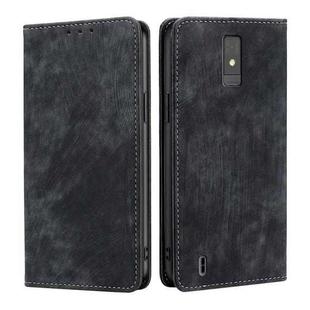 For ZTE Blade A32 RFID Anti-theft Brush Magnetic Leather Phone Case(Black)