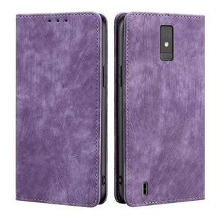 For ZTE Blade A32 RFID Anti-theft Brush Magnetic Leather Phone Case(Purple)