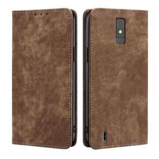 For ZTE Blade A32 RFID Anti-theft Brush Magnetic Leather Phone Case(Brown)