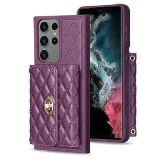 For Samsung Galaxy S23 Ultra 5G Horizontal Metal Buckle Wallet Rhombic Leather Phone Case(Dark Purple)