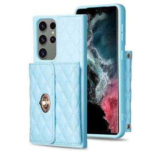 For Samsung Galaxy S23 Ultra 5G Horizontal Metal Buckle Wallet Rhombic Leather Phone Case(Blue)