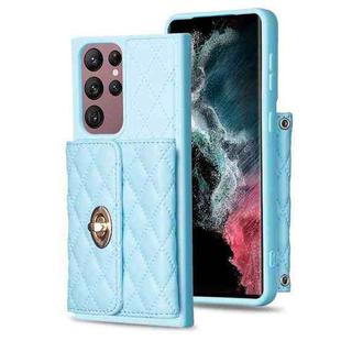 For Samsung Galaxy S22 Ultra 5G Horizontal Metal Buckle Wallet Rhombic Leather Phone Case(Blue)