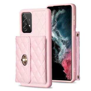 For Samsung Galaxy A52 4G / 5G Horizontal Metal Buckle Wallet Rhombic Leather Phone Case(Pink)