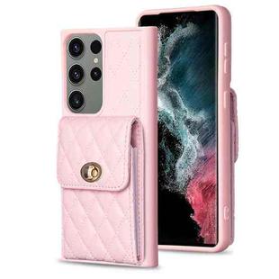 For Samsung Galaxy S23 Ultra 5G Vertical Wallet Rhombic Leather Phone Case(Pink)