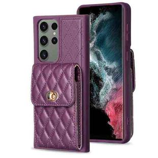For Samsung Galaxy S23 Ultra 5G Vertical Wallet Rhombic Leather Phone Case(Dark Purple)
