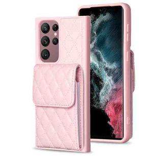 For Samsung Galaxy S22 Ultra 5G Vertical Wallet Rhombic Leather Phone Case(Pink)