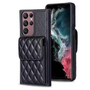 For Samsung Galaxy S22 Ultra 5G Vertical Wallet Rhombic Leather Phone Case(Black)