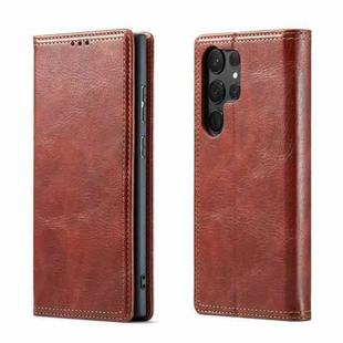 For Samsung Galaxy S23 Ultra 5G FIERRE SHANN Vintage Bark Texture Wallet Leather Phone Case(Brown)