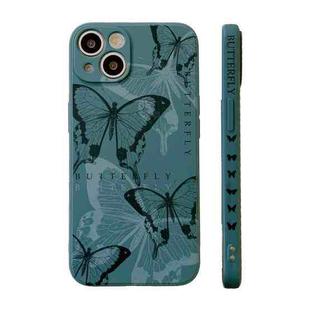 For iPhone 14 Plus Side Pattern Magic TPU Phone Case(Green Butterflies)