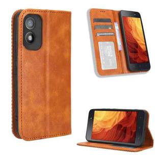 For Itel A18 Magnetic Buckle Retro Texture Leather Phone Case(Brown)