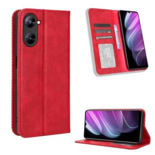 For Realme V30 / V30t 5G Magnetic Buckle Retro Texture Leather Phone Case(Red)