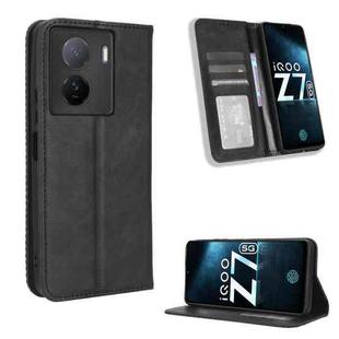 For vivo iQOO Z7x Magnetic Buckle Retro Texture Leather Phone Case(Black)