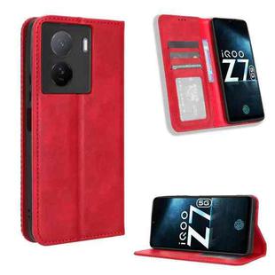 For vivo iQOO Z7x Magnetic Buckle Retro Texture Leather Phone Case(Red)
