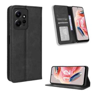For Xiaomi Redmi Note 12 4G Global Magnetic Buckle Retro Texture Leather Phone Case(Black)