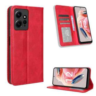 For Xiaomi Redmi Note 12 4G Global Magnetic Buckle Retro Texture Leather Phone Case(Red)